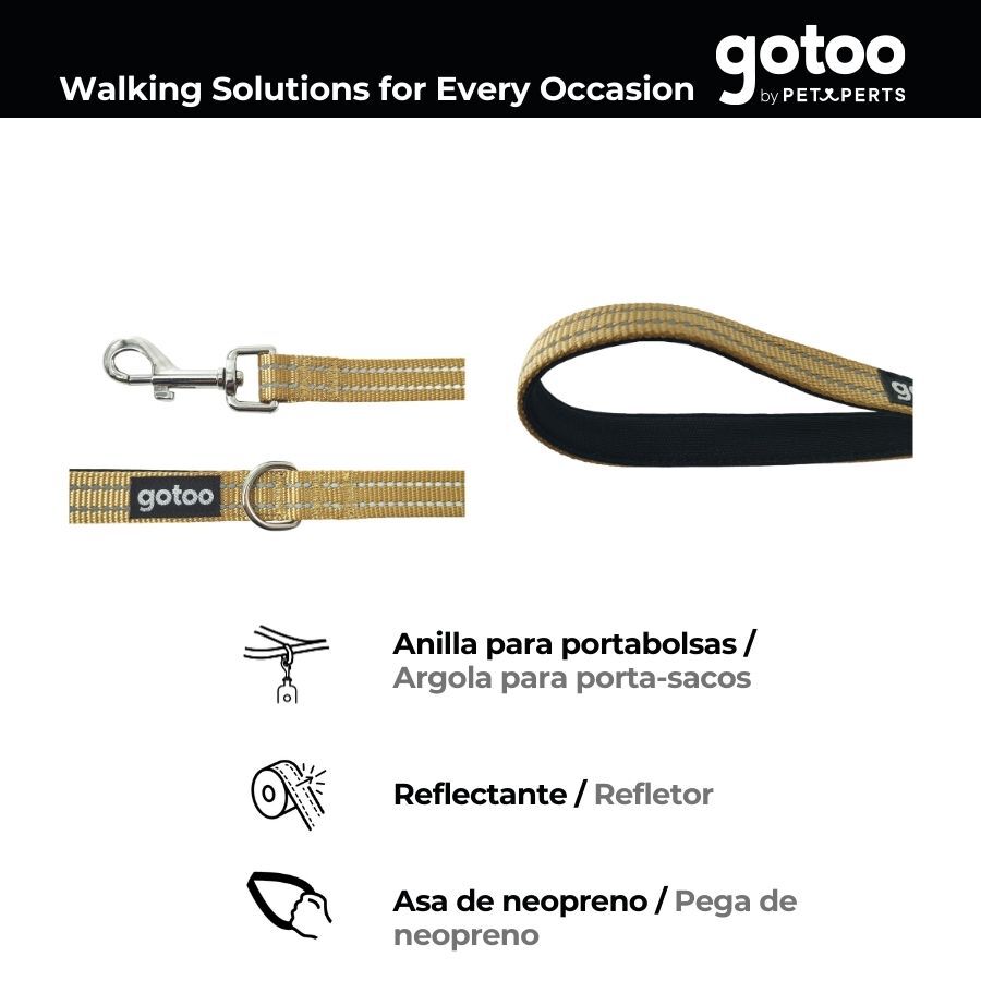 Gotoo Correa de nylon reflectante beige para perros thumbnail