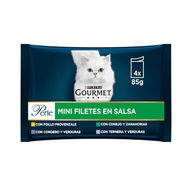 Gourmet Perle Filetes de Carne con Verduras en salsa sobre para gatos