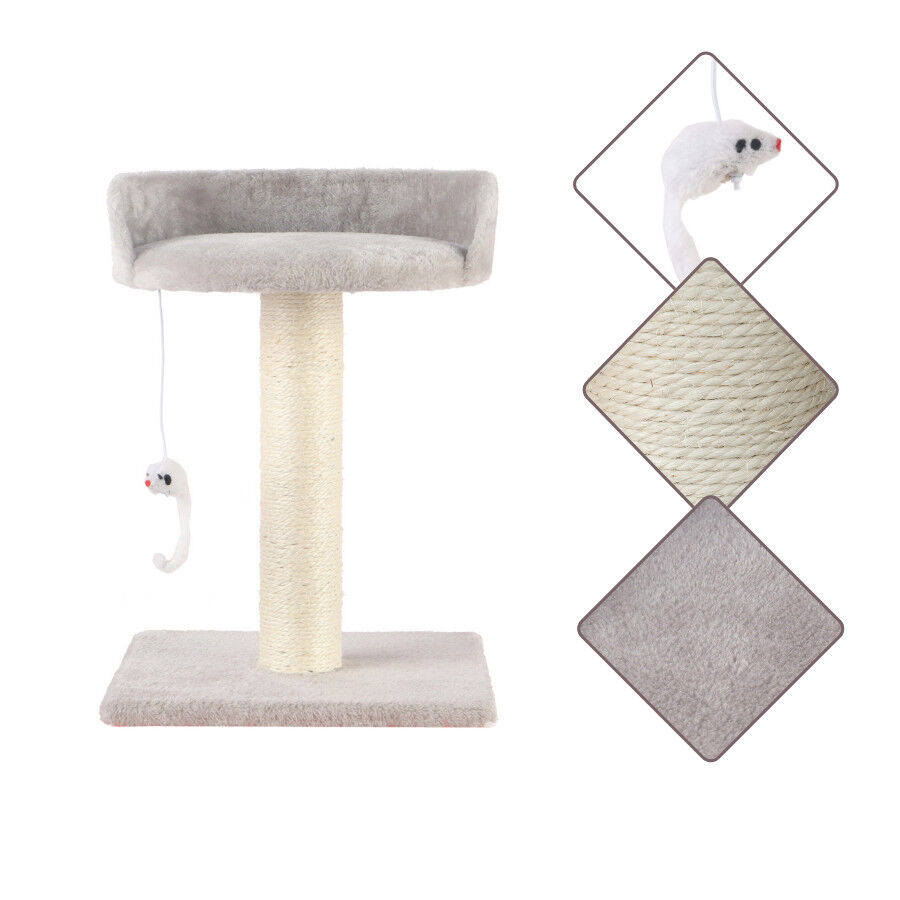 Leeby Tigrou rascador con cama y juguete gris para gatos thumbnail