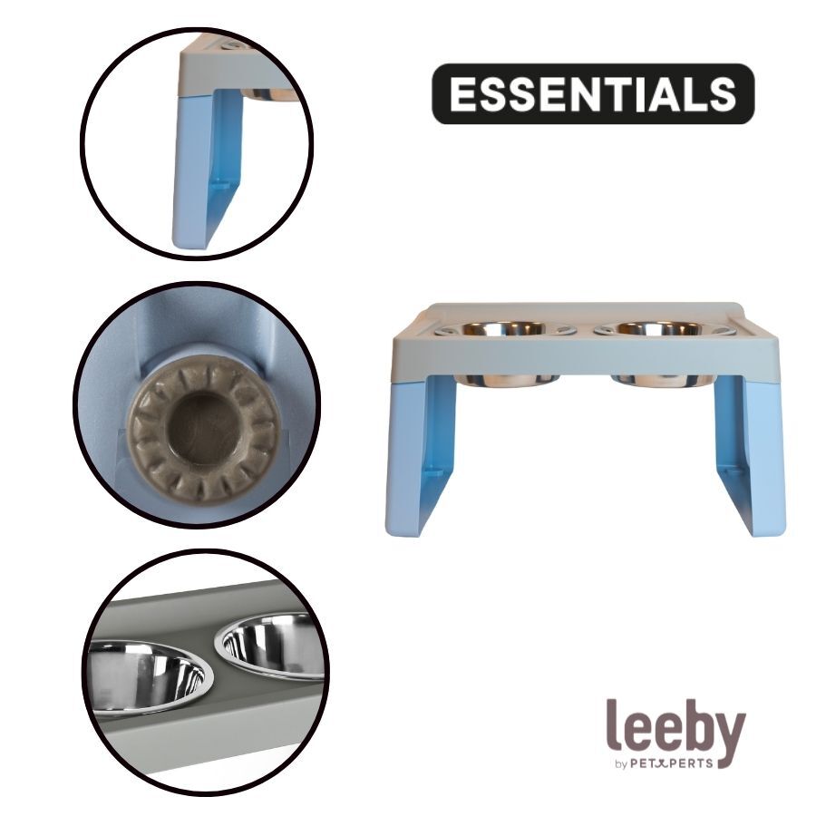 Leeby Comedero Doble de Acero Inoxidable Color Azul para perros, , large Imagen numero 3