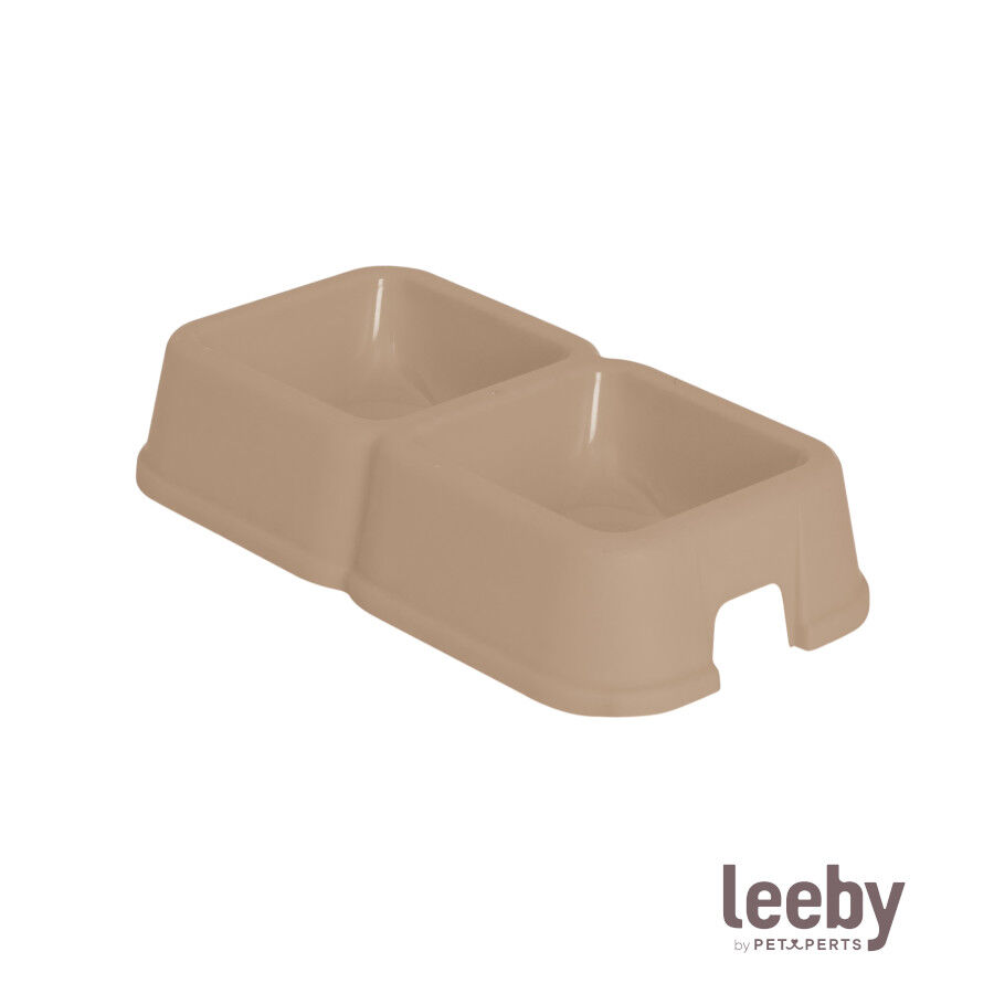 Leeby Comedero Doble Cuadrado Taupe para perros, , large Imagen numero 2