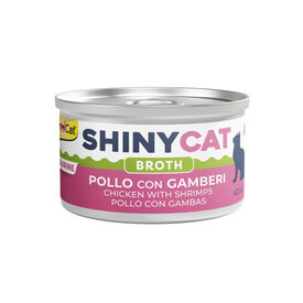 GimCat Shiny pollo y gambas en caldo lata para gatos
