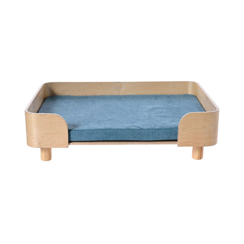 Leeby sofá de madera con colchón azul para perros thumbnail