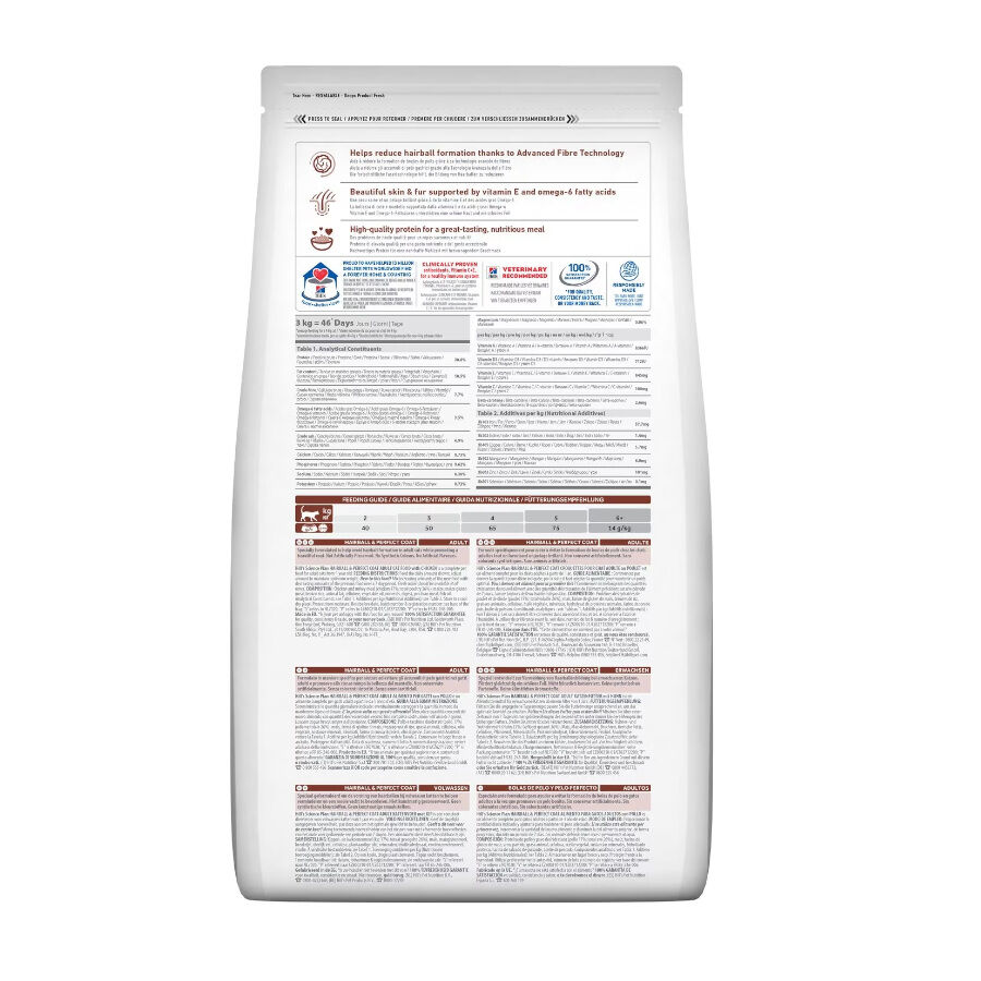 Hill&#039;s Science Plan Adult Hairball y Perfect Coat Pollo pienso para gatos thumbnail