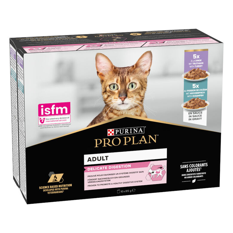 Pro Plan Adult Delicate Digestion Pavo y Pescado del Océano en Salsa sobre para gatos - Multipack thumbnail