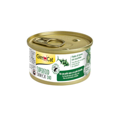 GimCat Super Food Shiny Cat Duo atún y calabacín lata para gatos