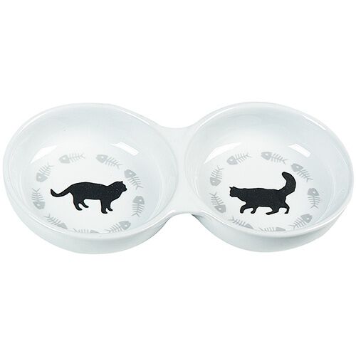 Flamingo Comedero Doble de Cerámica Blanca para gatos