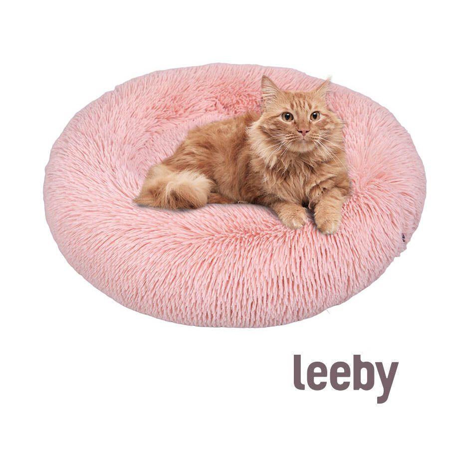 Leeby Cama Donut Antiestrés de Pelo Rosa para gatos thumbnail