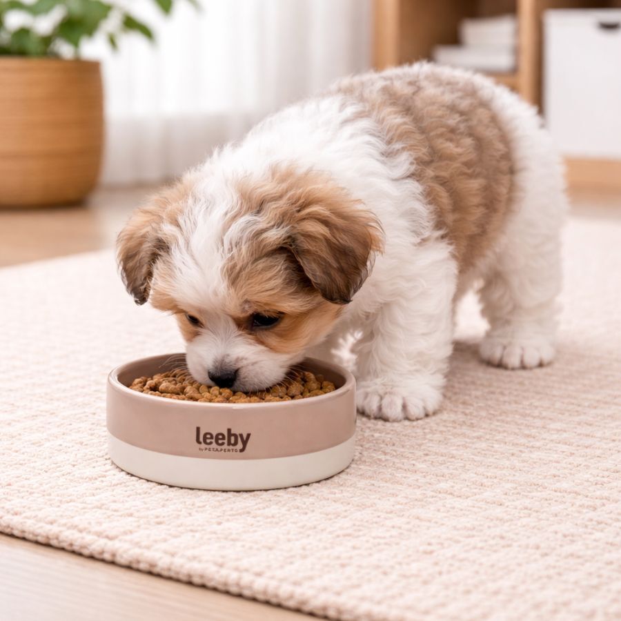 Leeby Comedero de Cer&aacute;mica Marr&oacute;n y Blanco para perros, , large Imagen numero 1