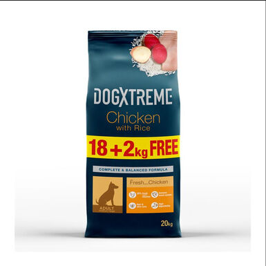 20 kg (18 + 2 kg ¡gratis!) Dogxtreme Adult Pollo y Arroz pienso
