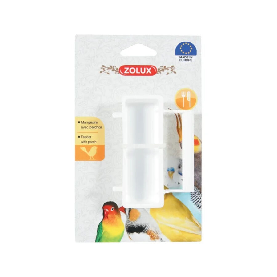 Zolux Comedero Rectangular con Trapecio Blanco para periquitos