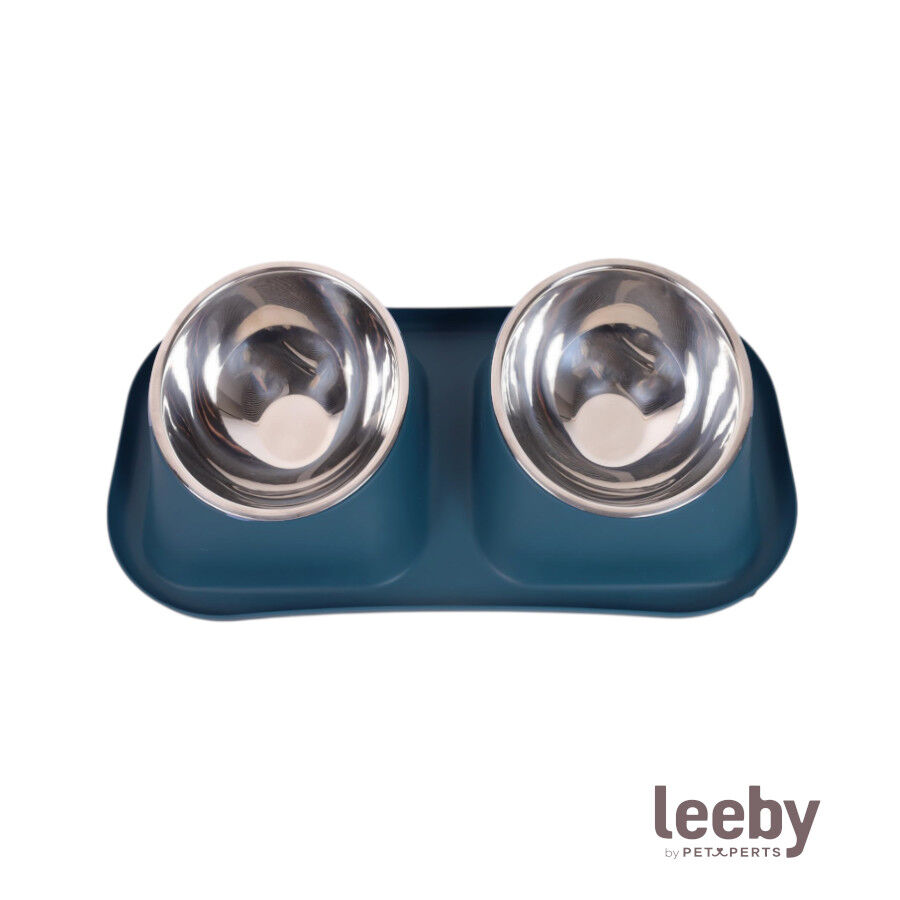 Leeby Comedero Doble de Metal Azul para perros, , large Imagen numero 2