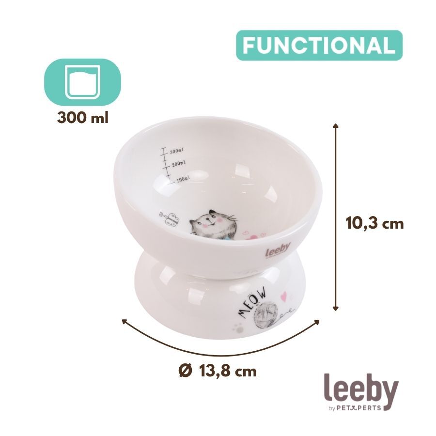 Leeby Comedero Elevado de Cer&aacute;mica Blanco para gatos, , large Imagen numero 4