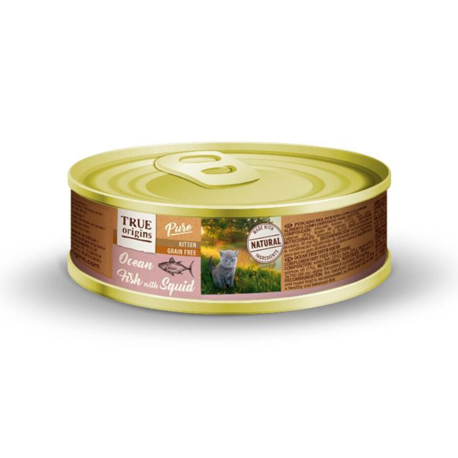 True Origins Pure Kitten Paté Pescado y Calamar lata para gatitos