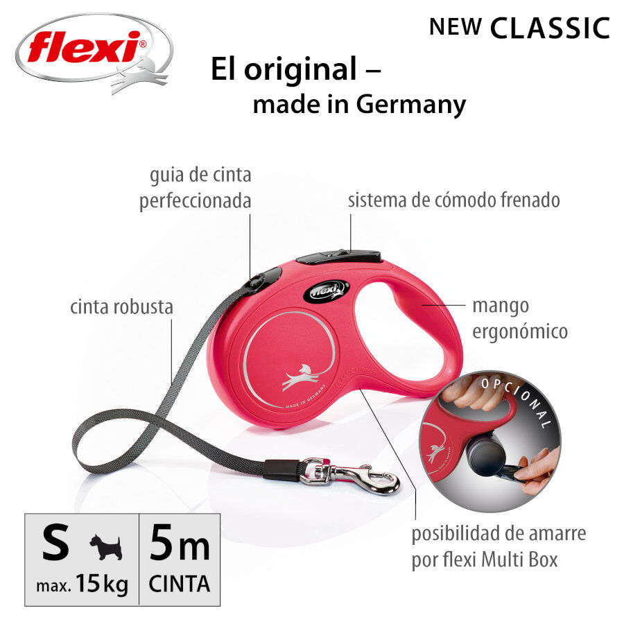 Flexi New Classic Correa Extensible de Cinta Roja para perros thumbnail