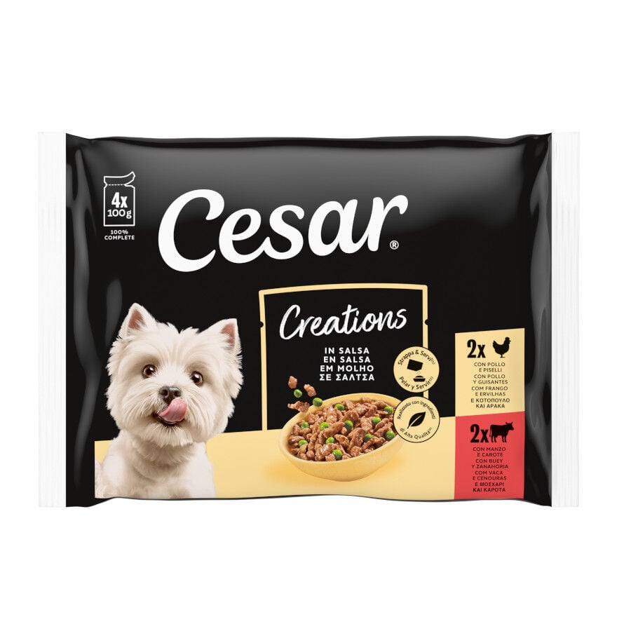 4 sobres x 100 g Cesar Carnes Mixtas Salsa en Bolsita para Perros , , large Imagen numero 1