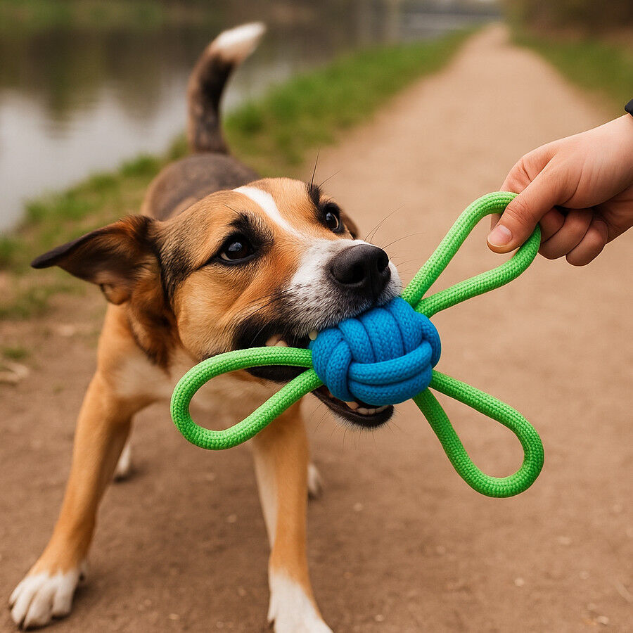 Tootoy! Mordedor de Cuerda M&uacute;ltiple con Pelota Verde y Azul para perros, , large Imagen numero 1