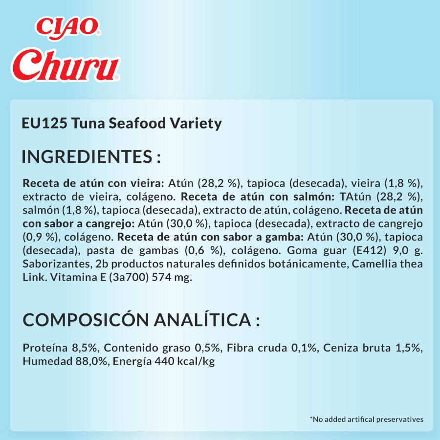 Churu Snack Líquido Variedades de Atún con Marisco para gatos thumbnail