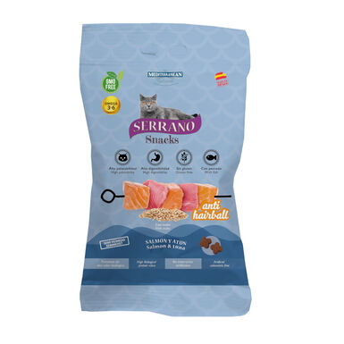 Serrano Bocaditos Anti Hairball de Salmón y Atún para gatos