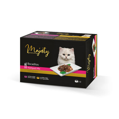 Majesty Adult Slide Mix Bocaditos en salsa lata para gatos – Pack