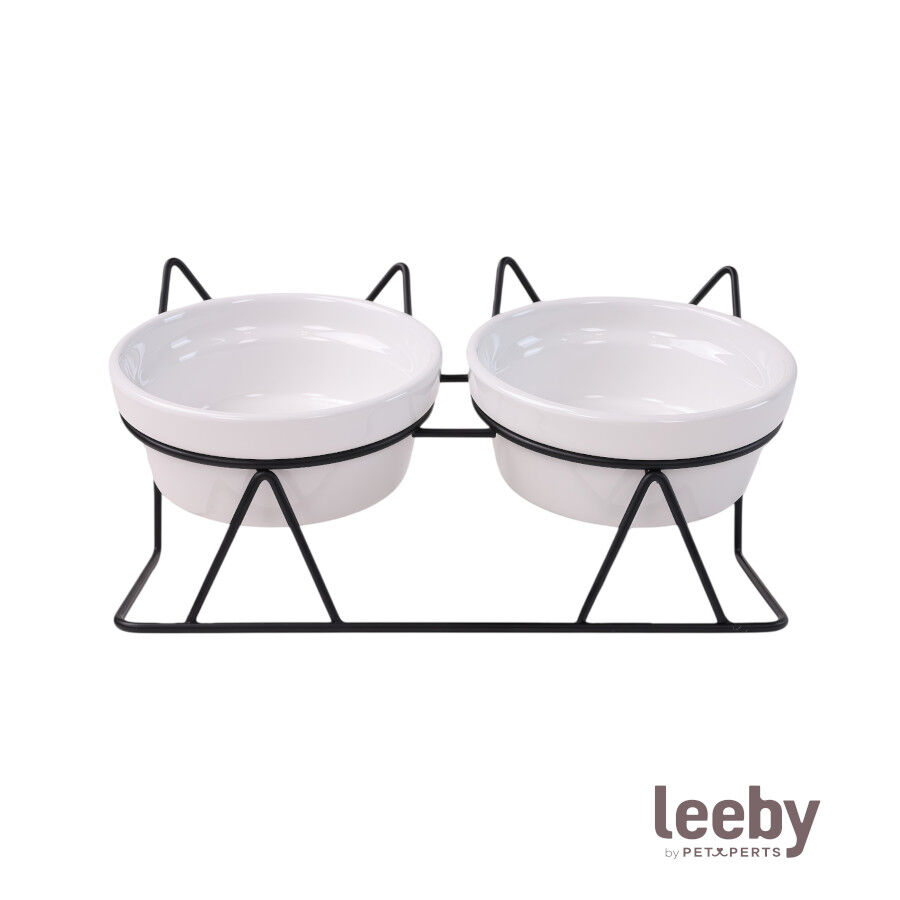 Leeby Comedero Doble de Cer&aacute;mica Blanco para gatos, , large Imagen numero 2