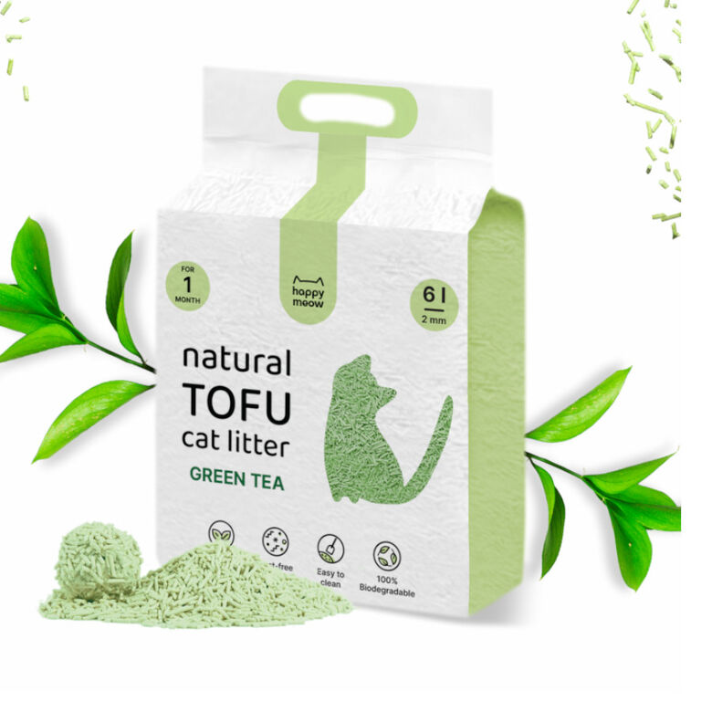 Happy Meow Natural Tofu Aglomerante Te Verde para gatos thumbnail