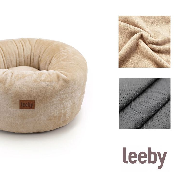 Leeby Cama Donut Premium Desenfundable de Terciopelo Blanco para gatos thumbnail