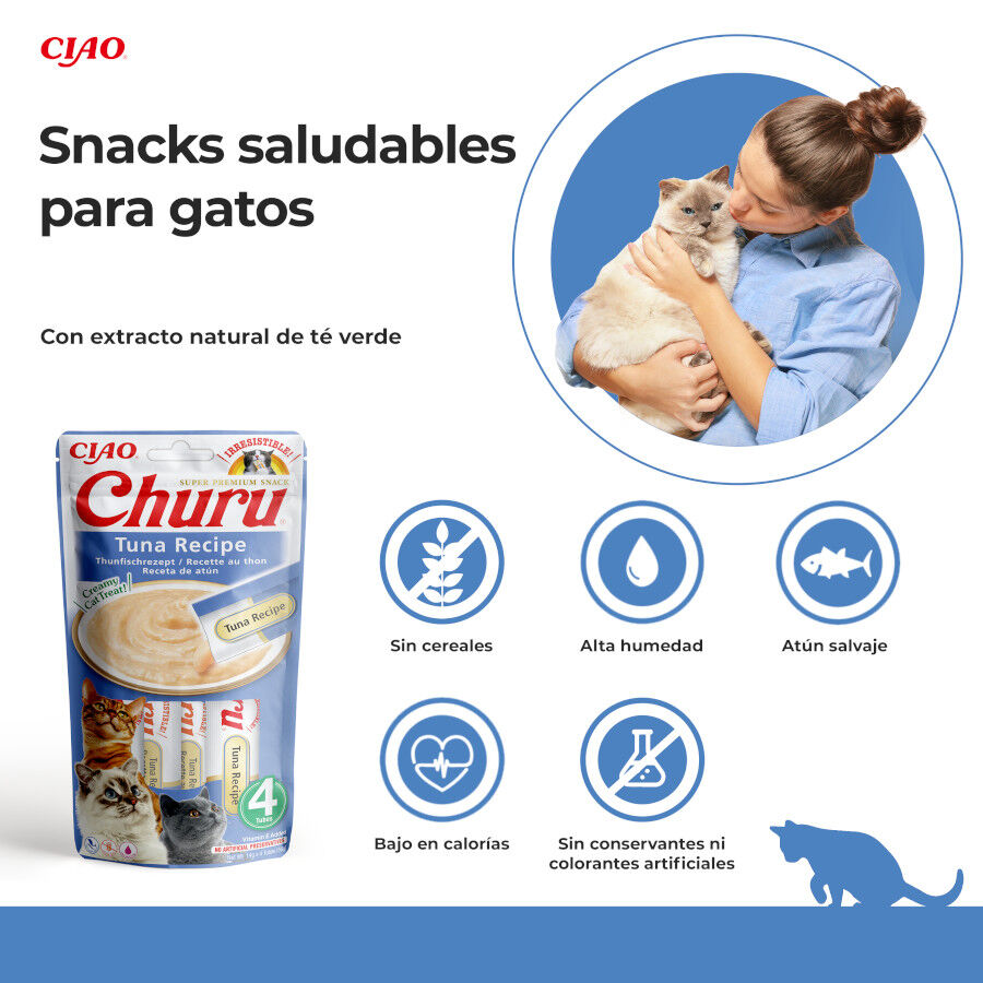 4 sobres x 14 g Churu Snack Cremoso de At&uacute;n para gatos, , large Imagen numero 2