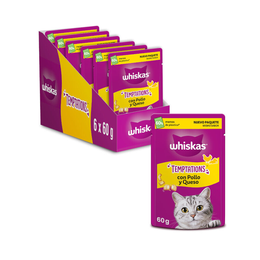 Whiskas Temptations Snacks Pollo y Queso para Gatos