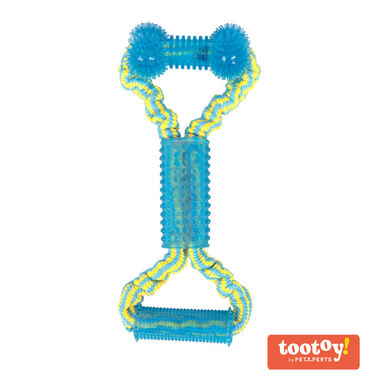 Tootoy! Tug Bone Blue Hueso de Goma con Cuerda para perros