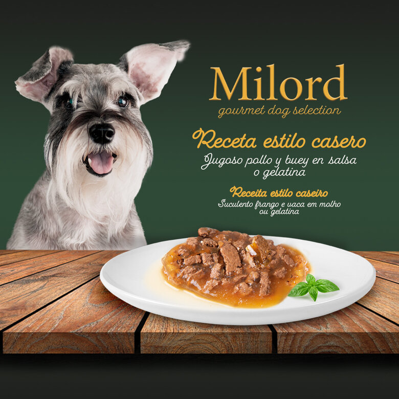 Milord Adult Receta estilo casero en Gelatina con Pollo y Buey sobres para perros - Multipack, , large image number null