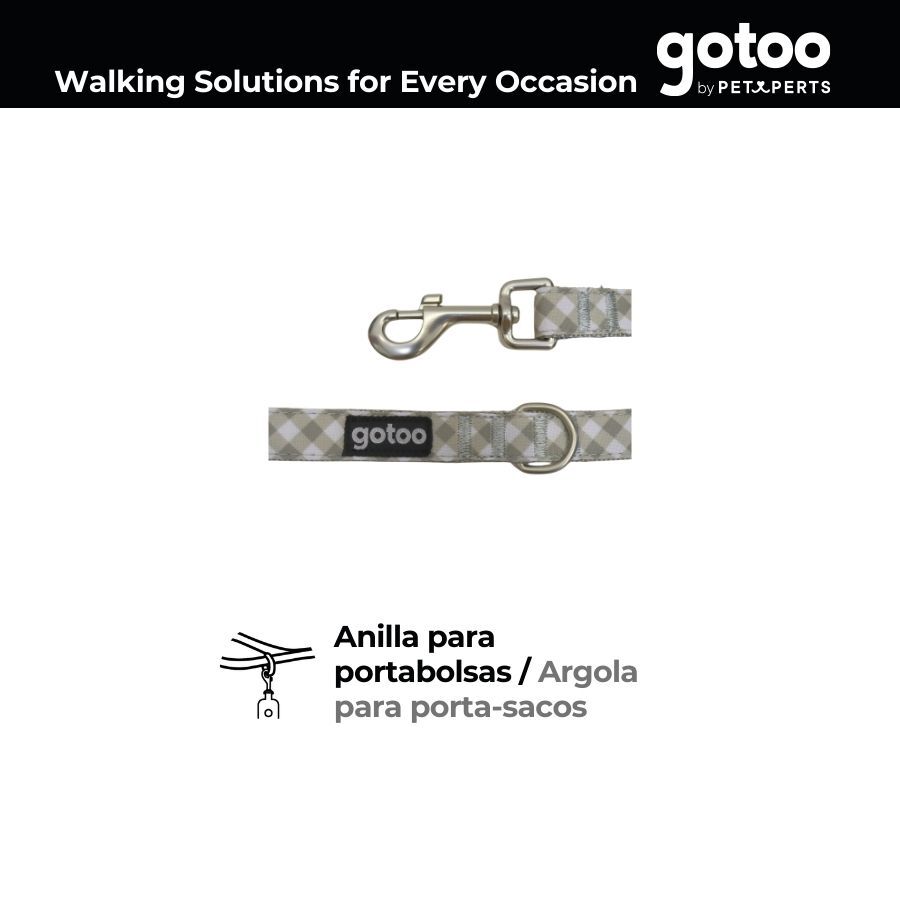 Gotoo Correa estampada cuadro vichy gris para perros thumbnail