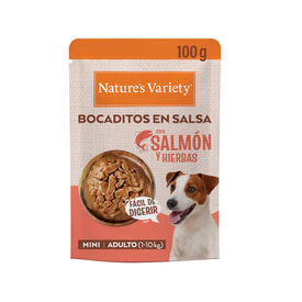 Nature's Variety Bocaditos Salm&oacute;n Sobre en Salsa para perros adultos mini