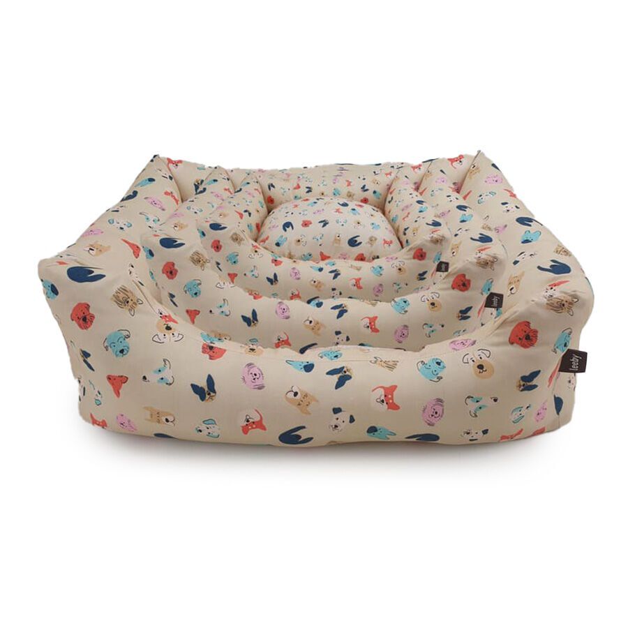 Leeby Cama Beige Estampado Cómic para perros thumbnail