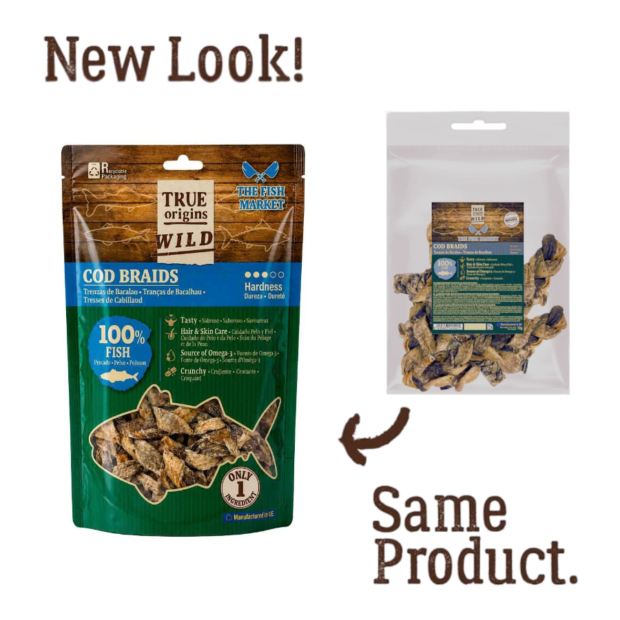 70 g. True Origins Trenzas Piel Bacalao Snack para perros, , large Imagen numero 2