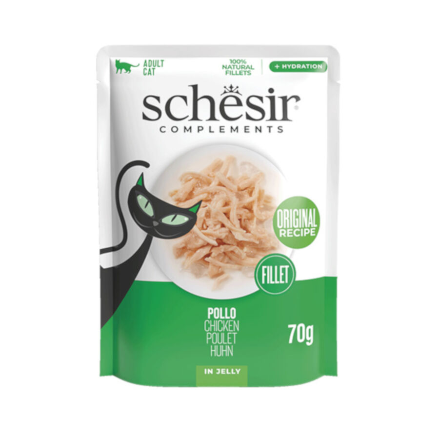 Schesir Filetes de pollo en Gelatina sobre para gatos