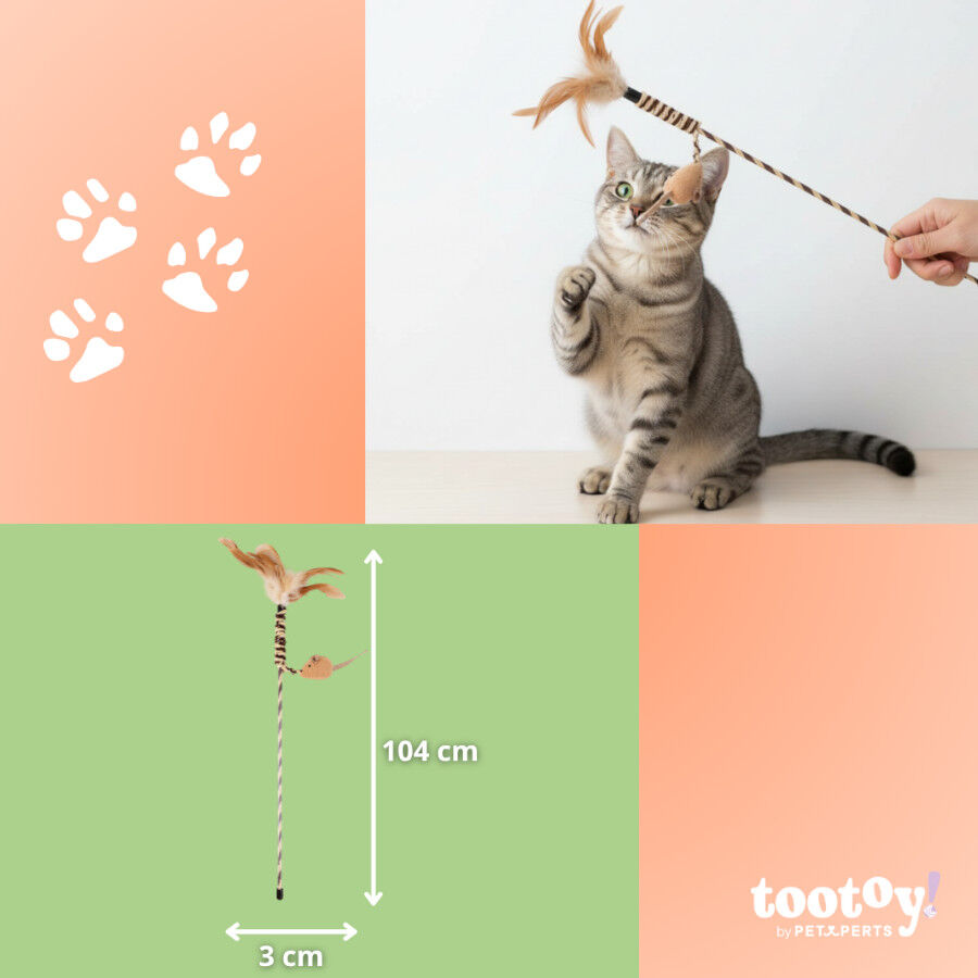 Tootoy! Caña Interactiva con Plumas y Ratón Marrón para gatos thumbnail