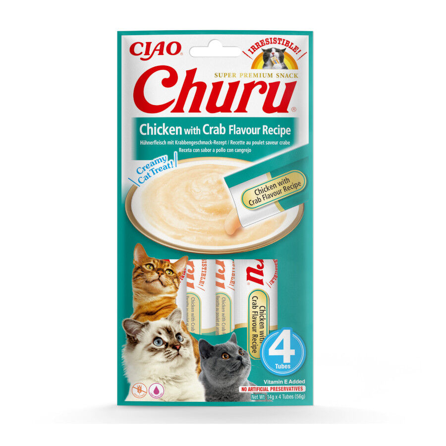 4 sobres x 14 g Churu Snack Cremoso de Pollo y Cangrejo para gatos, , large Imagen numero 1