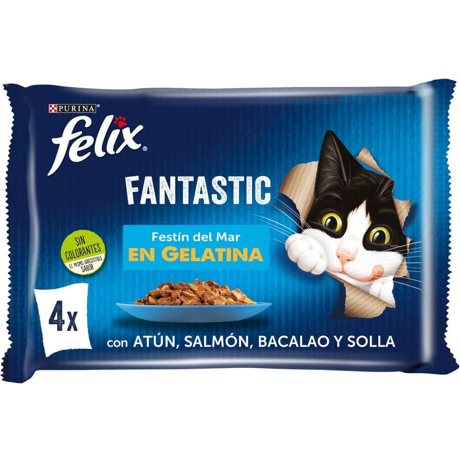 Felix Fantastic Festín del Mar sobres en gelatina para gatos