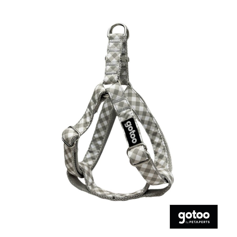 Gotoo Arnés estampado cuadro vichy gris para perros thumbnail