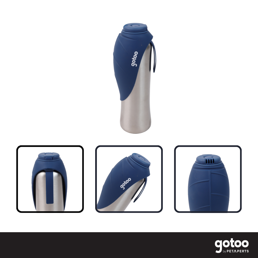 Gotoo Botella Bebedero Port&aacute;til de Acero Inoxidable Azul para perros, , large Imagen numero 3