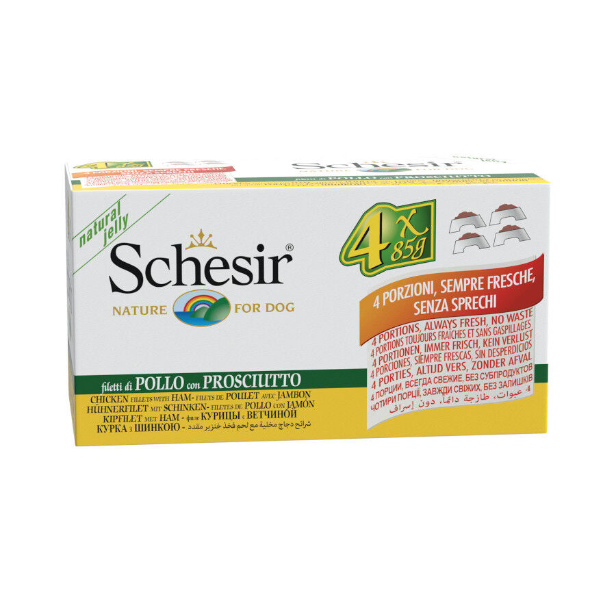Schesir Adult pollo con jamón lata para perros