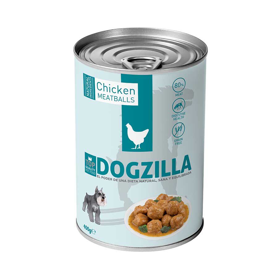 400 g Dogzilla Alb&oacute;ndigas de Pollo con Br&oacute;coli y C&uacute;rcuma lata para perros, , large Imagen numero 1