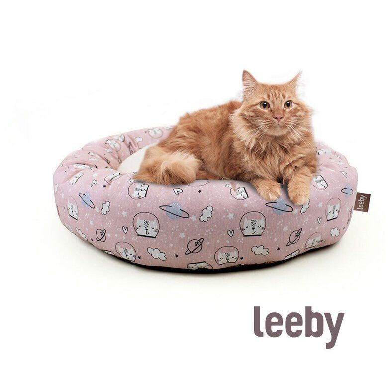 Leeby Cama Donut Antideslizante Estampado Comic Rosa para gatos thumbnail