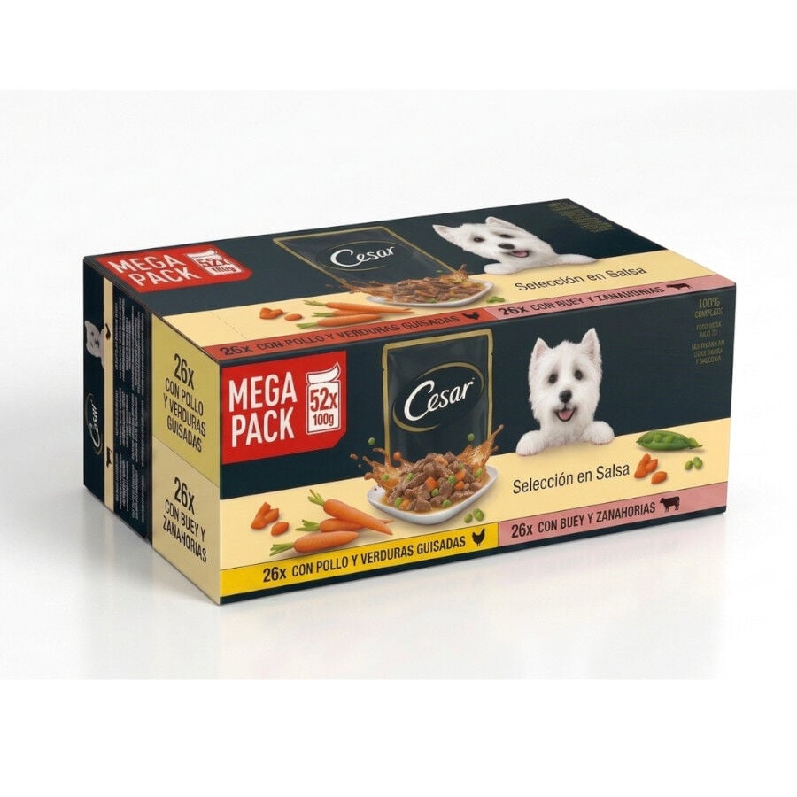 52 sobres x 100 g Cesar Selecci&oacute;n en Salsa Pollo y Buey sobres para perros - Multipack, , large Imagen numero 1
