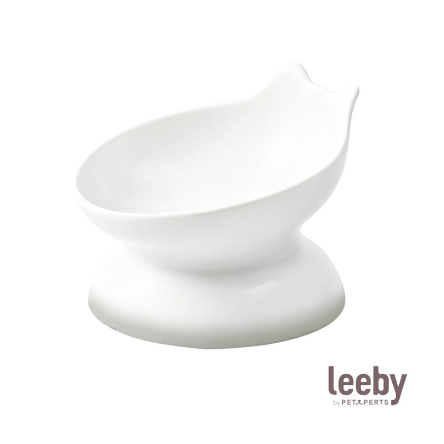 Leeby Comedero Elevado Inclinado de Cer&aacute;mica Blanco para gatos, , large Imagen numero 2