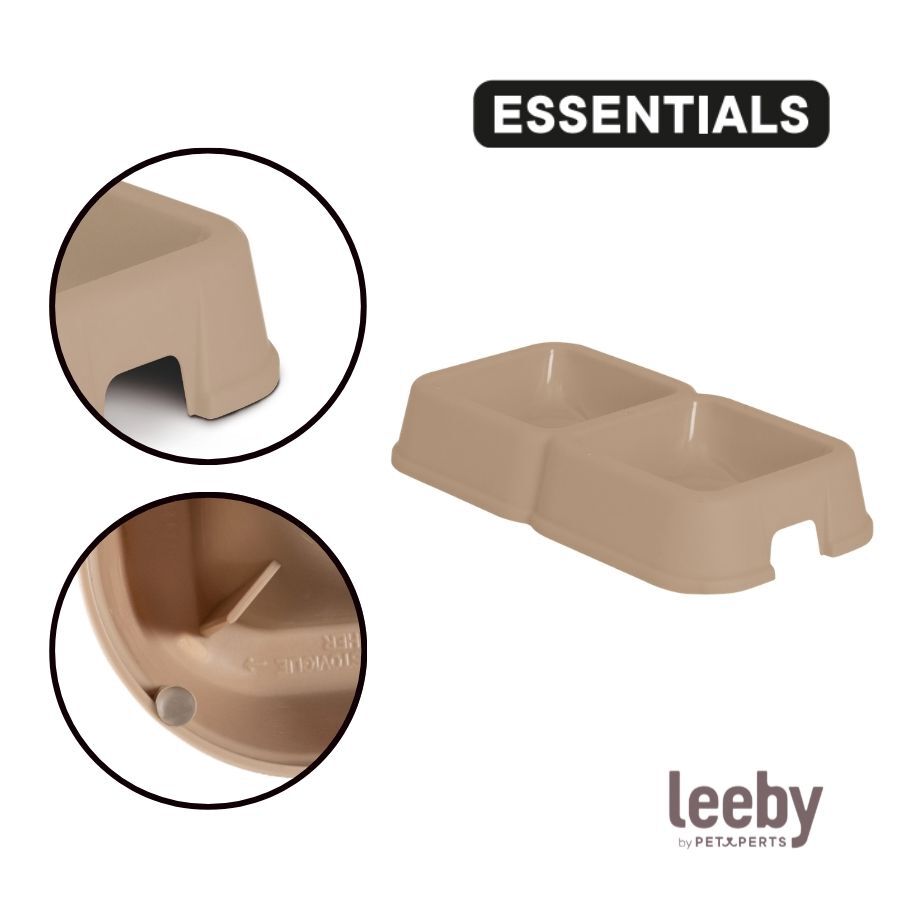 Leeby Comedero Doble Cuadrado Taupe para perros, , large Imagen numero 3