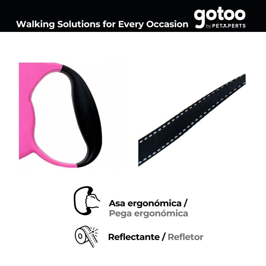 Gotoo Correa extensible rosa para perros, , large Imagen numero 4