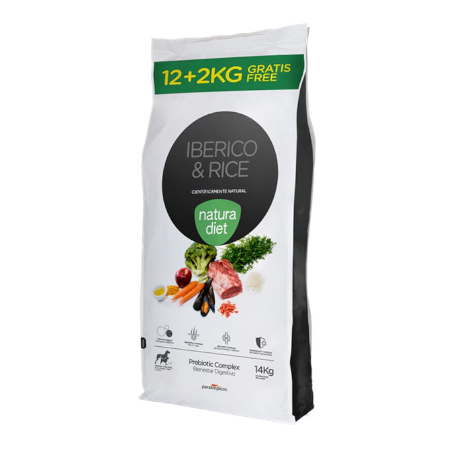 14 kg (12 + 2 kg &iexcl;gratis!) Natura Diet Ib&eacute;rico y Arroz pienso para perros, , large Imagen numero 1