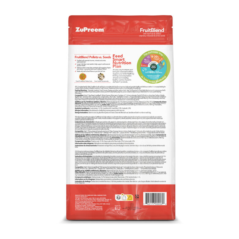 ZuPreem FruitBlend Medium pienso para pájaros,  Imagen numero 2 ZuPreem FruitBlend Medium pienso para pájaros, , large Imagen numero 2